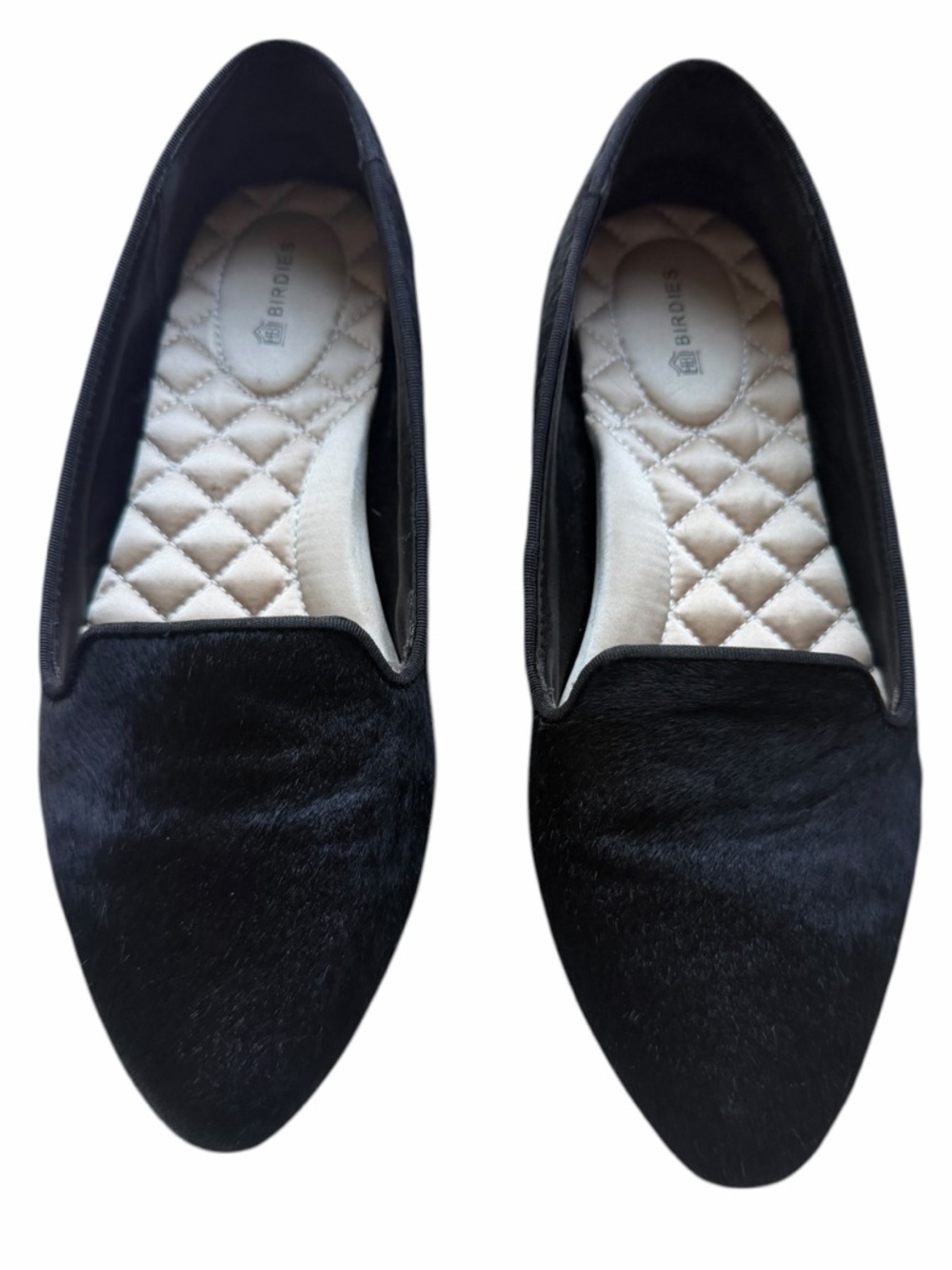 BIRDIES THE BLACKBIRD Calf Hair Loafer Flats BLACK Comfy Satin Lining Size 7.5